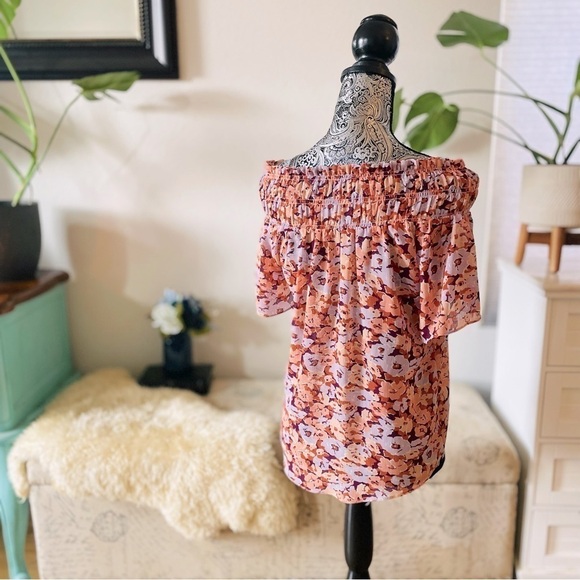 🏷️ 4/$25 Madewell Smocked Mockneck Off-Shoulder Top in Floral Breeze Size Small - Picture 8 of 11